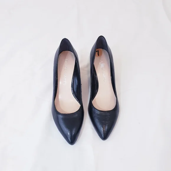 Franco Sarto Frankie Black Wedge Pump Size 7 Leather Wedged Heel Pointed Toe - Picture 4 of 14